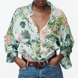 Zara Floral Button Up Top